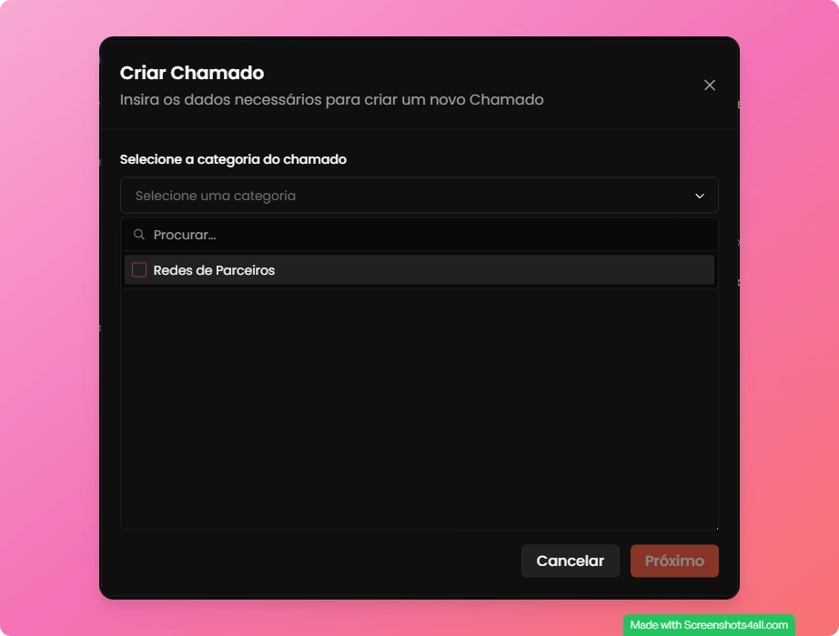 Seleção de categoria do chamado