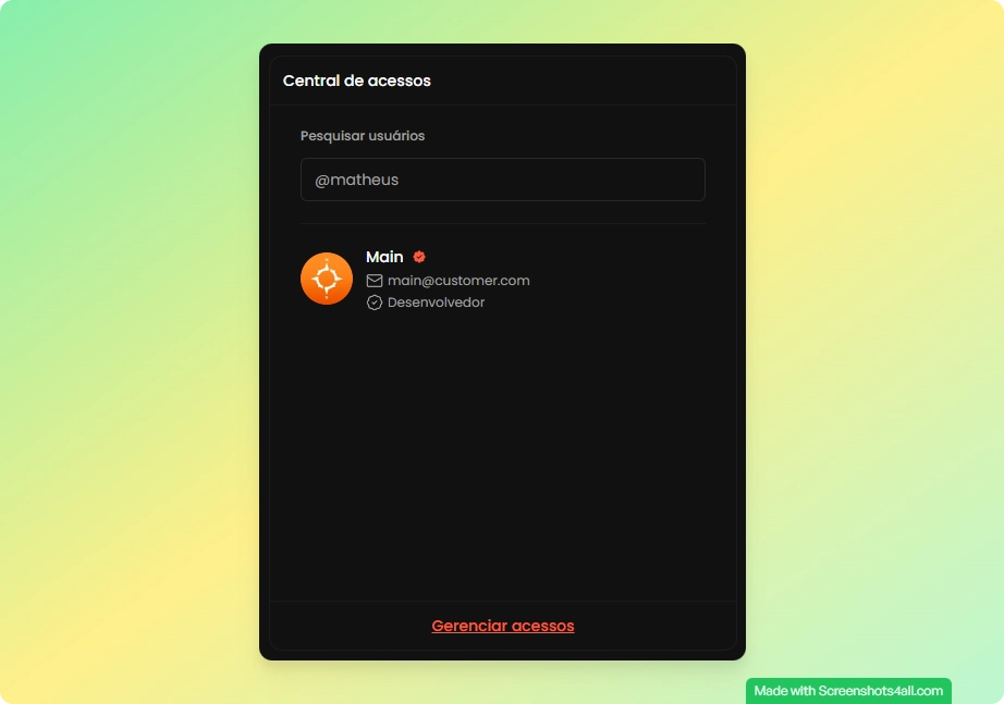 Central de acessos com lista de membros