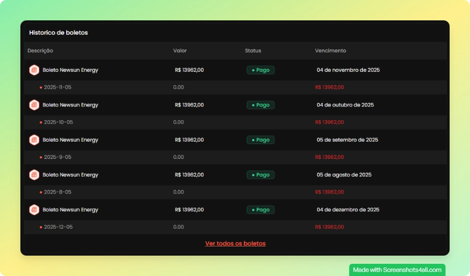 Boletos recentes no Meu Portal