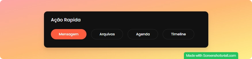 Seção de ações rápidas com abas