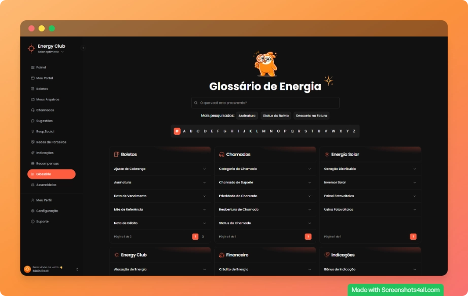 Página do glossário