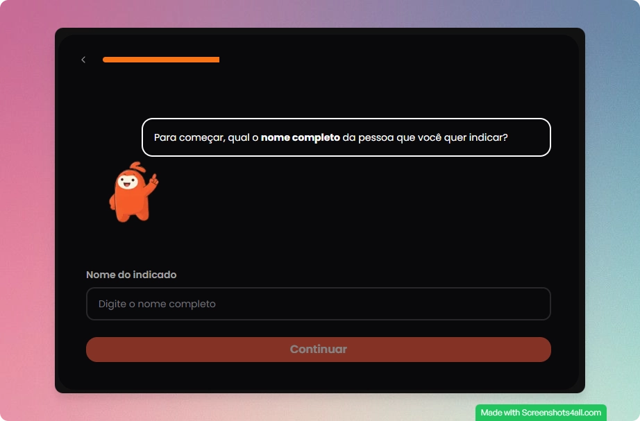 Campos do formulário de indicação