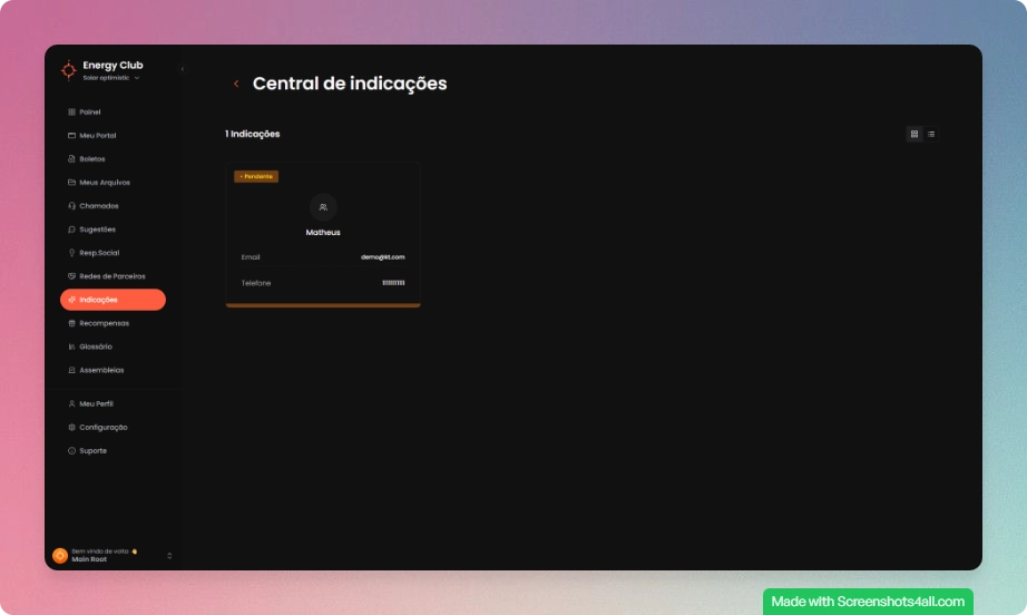 Painel de acompanhamento de indicações