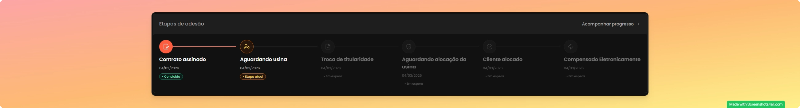 Seção de etapas de adesão