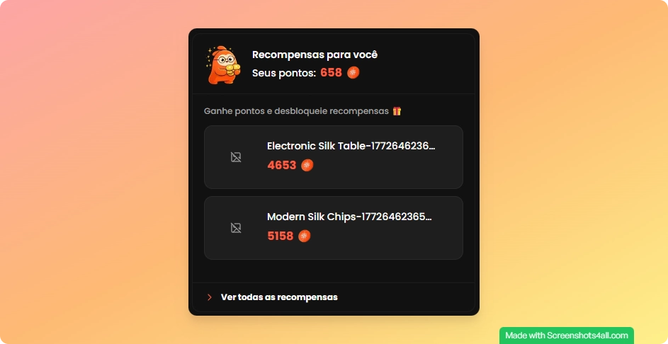 Card de recompensas na barra lateral