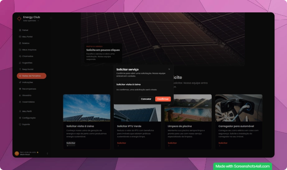 Modal de confirmação de solicitação