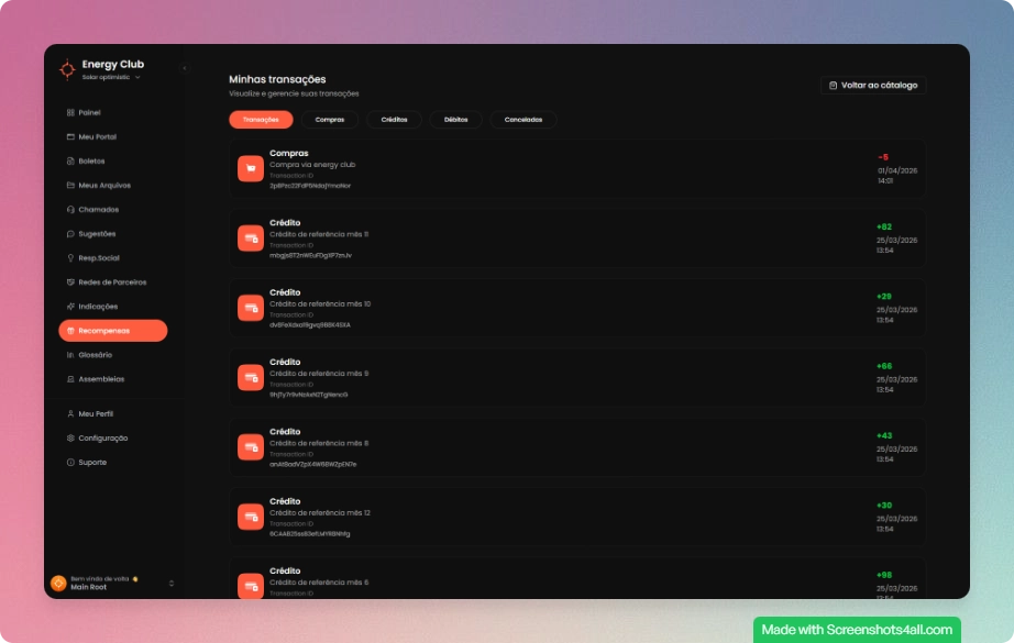 Extrato de transações de NS Points