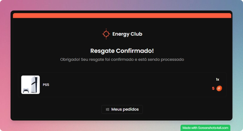 Tela de resgate confirmado