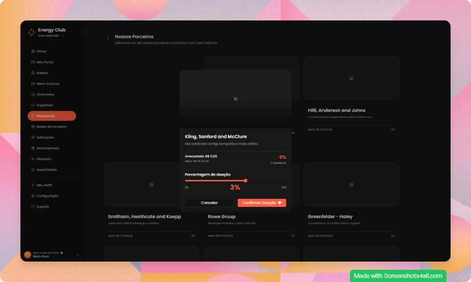 Detalhe de um parceiro com barra de progresso