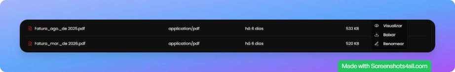 Ações disponíveis por arquivo ou pasta